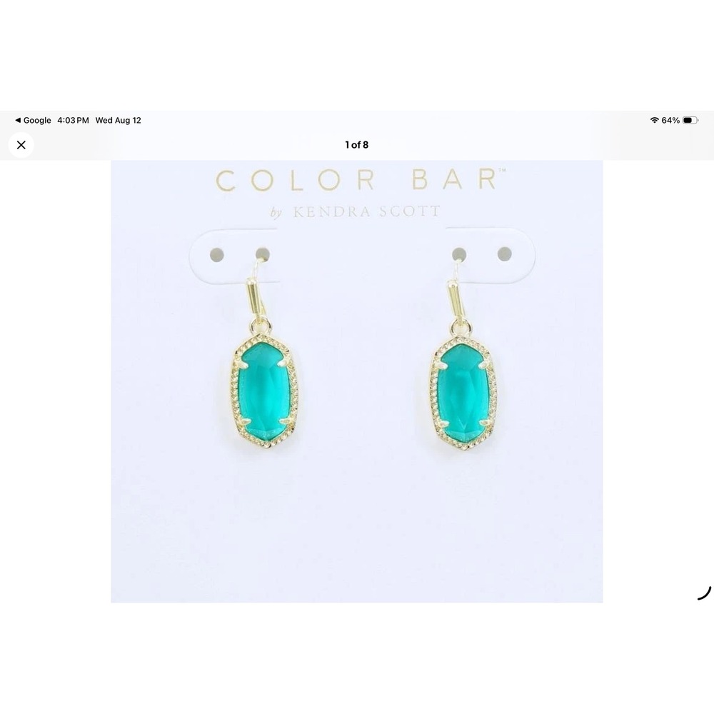 NWT Kendra Scott Lee Gold Drop Earrings in London Blue Glass / Dustbag Included